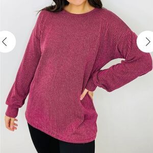 2405 NWT Heimish - All That You Are Ribbed Long Sleeve Top Burgundy